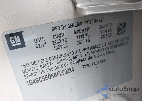 2011 Buick Lacrosse Cxl из США, поврежденный, VIN 1G4GC5ED8BF290224